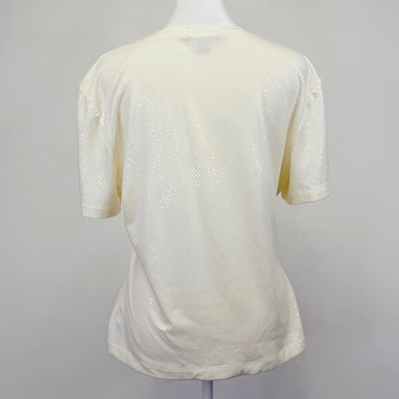 ST. JOHN Caviar Sequin Crew Neck Top Cream Womens M Casual Embellished Shimmer - Picture 6 of 10